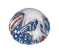 Patriotic Stars Strips Independence Day Print Premium Double Layer Shower Cap For Women With Reusable Shower Cap For Hair - Waterproof Plastic Cap - Shower Caps For Long, Short And Curly Hairs