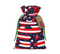 Patriotic Stars Strips Independence Day Print Print Christmas Drawstring Holiday Candy Bag Xmas Sacks Reusable Wrapping Bags Party Favor