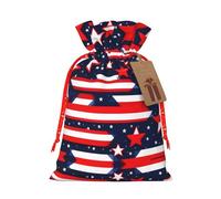 Patriotic Stars Strips Independence Day Print Print Christmas Drawstring Holiday Candy Bag Xmas Sacks Reusable Wrapping Bags Party Favor