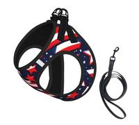 Patriotic Stars Strips Independence Day Print Print Dog Harness Adjustable Walk Puppy Harnesses Leash Clips Pet Harnesses Training Pet Vest