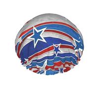 Patriotic Stars Strips Independence Day Print Reusable Bath Shower Caps For Women Long Hair,Double Layer Bathing Shower Hat