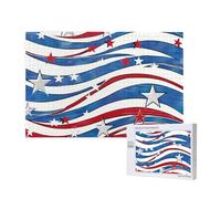Patriotic Stars Strips Independence Day Printed 1000 Pieces Jigsaw Puzzle with Storage Box, Wooden Puzzle for Adults and Kids, Family Fun Decorative Game, 75x50 CM