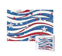 Patriotic Stars Strips Independence Day Printed 300 Pieces Jigsaw Puzzle with Storage Box, Wooden Puzzle for Adults and Kids, Family Fun Decorative Game, 40x28 CM