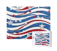 Patriotic Stars Strips Independence Day Printed 500 Pieces Jigsaw Puzzle with Storage Box, Wooden Puzzle for Adults and Kids, Family Fun Decorative Game, 52x38 CM