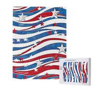 Patriotic Stars Strips Independence Day Printed Jigsaw Puzzle with Storage Box, Wooden Puzzle for Adults and Kids, 500 Pieces Family Fun Decorative Game, 38x52 CM
