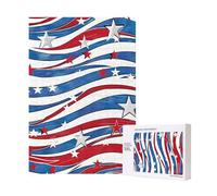 Patriotic Stars Strips Independence Day Printed Jigsaw Puzzle with Storage Box, Wooden Puzzle for Adults and Kids, 300 Pieces Family Fun Decorative Game, 28x40 CM