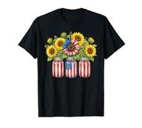 Patriotic Sunflower Jar American Flag Fourth of July Graphic T-Shirt