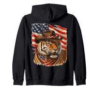 Patriotic Tiger Cowboy July 4th Zip Hoodie