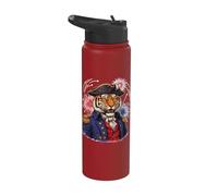 Patriotic Tiger Officer 4th of July Fireworks Stainless Steel Insulated Water Bottle