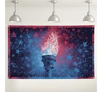 Patriotic Torch Background, Vintage Starry Night Wall Backdrop, Red Blue Indoor/Outdoor Photo Booth Decoration for Independence Day Party 71x43 Inch