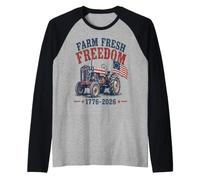 Patriotic Tractor Farm Fresh Freedom 1776-2026 Raglan Baseball Tee