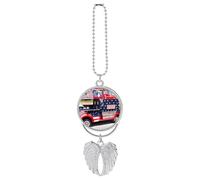 Patriotic Truck Car Pendant, Rear View Mirror Hanging Ornament, Auto Decor for Rearview Mirror, Keychain Silver-Style