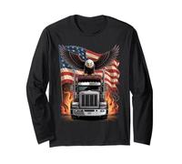 Patriotic Trucker American Flag Bald Eagle Semi Truck Long Sleeve T-Shirt