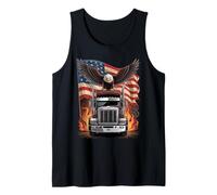 Patriotic Trucker American Flag Bald Eagle Semi Truck Tank Top