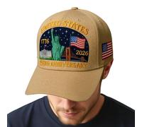 Patriotic Trucker Hat, America Country 250Th Baseball Hat, Women Men 1776-2026 Keepsake Adjustable for Travel Beach Running Hiking Fishing Parade Khaki