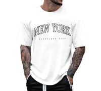Patriotic Tshirt for Men Big and Tall New York Sleepless City Tee Loose Short Sleeve Oversized Tops Mens T Shirts Summer Causal T-Shirt Homme Men's Clothing XIYUUK6031314906 (White, 4XL)