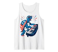 Patriotic Turtle with Sunglasses Playing Piano American Flag Tank Top