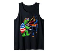 Patriotic Turtle with Sunglasses Playing Piano American Flag Tank Top