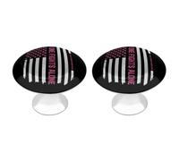 Patriotic U.S.A Flag Breast Cancer Awareness 2 PCS Funny Drawer Knobs with Screw Round Metal Cabinet Pulls for Kitchen Cupboard Furniture