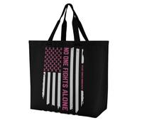 Patriotic U.S.A Flag Breast Cancer Awareness Lightweight Large Shopping Bag with Inside Pocket Reusable Grocery Bags Foldable Shoulder Handbag