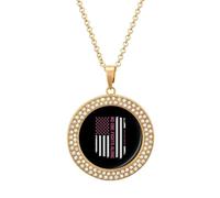 Patriotic U.S.A Flag Breast Cancer Awareness Multicolored Diamond Necklaces Jewelry Brilliant Circle Pendant Necklace Gift for Women