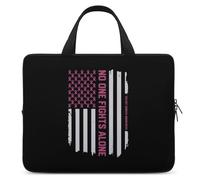 Patriotic U.S.A Flag Breast Cancer Awareness Portable Laptop Sleeve with Carry Handle Waterproof Protective Briefcase Handbag Soft Notebook Bag