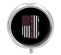 Patriotic U.S.A Flag Breast Cancer Awareness Portable Pill Organizer with 3 Compartments Round Medicine Box Compact Travel Pharmacy Case