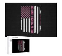Patriotic U.S.A Flag Breast Cancer Awareness Wooden Puzzle Letter on Back Adults Difficult Jigsaw Puzzles for Home Decor Birthday Gift