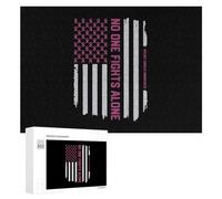 Patriotic U.S.A Flag Breast Cancer Awareness Wooden Puzzle Letter on Back Adults Difficult Jigsaw Puzzles for Home Decor Birthday Gift