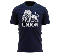 Patriotic UK Lion Mens T Shirt - Union Jack Shield Design - United Kingdom Pride Top - Great Britain English Heritage Tee for Him, XXL, Navy