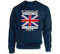 Patriotic Union Jack Jumper, Funny If This Flag Offends You I’ll Help You Pack Sweatshirt, British Pride Outfit(L, Navy)