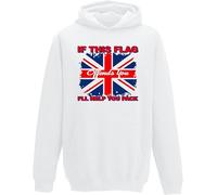 Patriotic Union Jack UTK Hoodie, Bold 'If This Flag Offend You I'll Help You Pack' Graphic Top, Unite The Kingdom Tee British Pride Unisex Hooded Sweatshirt (White, 12 Years)