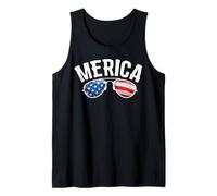 Patriotic US America Flag Sunglasses Merica 4th of July Tank Top