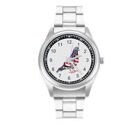 Patriotic US Flag Pigeon Quartz Watch Stainless Steel Wrist Watches for Men Women Easy to Read