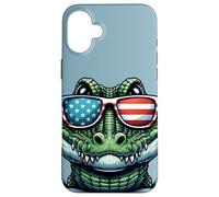 Patriotic USA Alligator American Flag Sunglasses Funny Case for iPhone 16 Plus