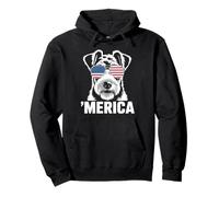 Patriotic USA American Flag 4th of July Wire Fox Terrier Pullover Hoodie