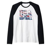 Patriotic USA American Flag Softball. Raglan Baseball Tee