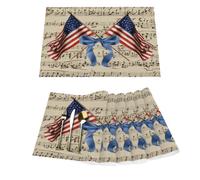 Patriotic Usa Flag Bow On Music Notes Vinyl Placemats Set of 6 for Dining Tables,Kitchen Table Mats Heat Resistant Washable Wipeable PVC Place Mat