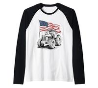 Patriotic USA Flag Farming Shirt American Farmer Tractors Raglan Baseball Tee