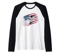 Patriotic USA Flag Fighter Jets Boys 4th of July Raglan Baseball Tee