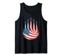Patriotic USA Flag Fighter Jets Men Boys 4th of July Tank Top