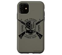 Patriotic USA Flag Skull One Nation Under God Black Military Case for iPhone 11