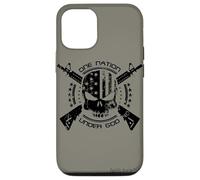 Patriotic USA Flag Skull One Nation Under God Black Military Case for iPhone 12/12 Pro