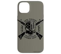 Patriotic USA Flag Skull One Nation Under God Black Military Case for iPhone 14 Plus