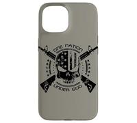 Patriotic USA Flag Skull One Nation Under God Black Military Case for iPhone 15
