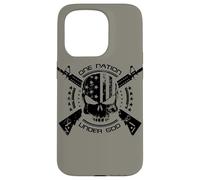 Patriotic USA Flag Skull One Nation Under God Black Military Case for iPhone 15 Pro