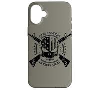 Patriotic USA Flag Skull One Nation Under God Black Military Case for iPhone 16 Plus
