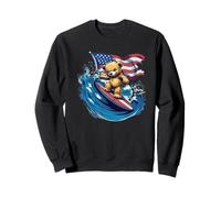 Patriotic Vibes with Teddy Bear on American Surfboard Sweatshirt