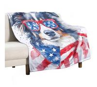 Patriotic Watercolor Australian Shepherd Dog 4Th Of July Usa Patriotic Pet Dogs Flannel Blanket Warm Blanket Casual Blankets For Couch Bed Winter 100x125cm