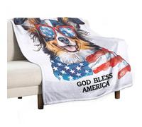Patriotic Watercolor Australian Shepherd Dog Memorial Day Patriotic Flannel Blanket Lightweight Blanket Soft Blankets For Couch Chairs Bed 100x125cm